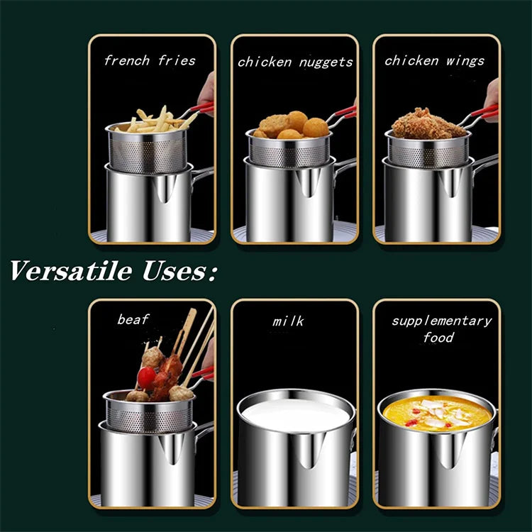 Stainless Steel Deep Frying Pot with Strainer Basket