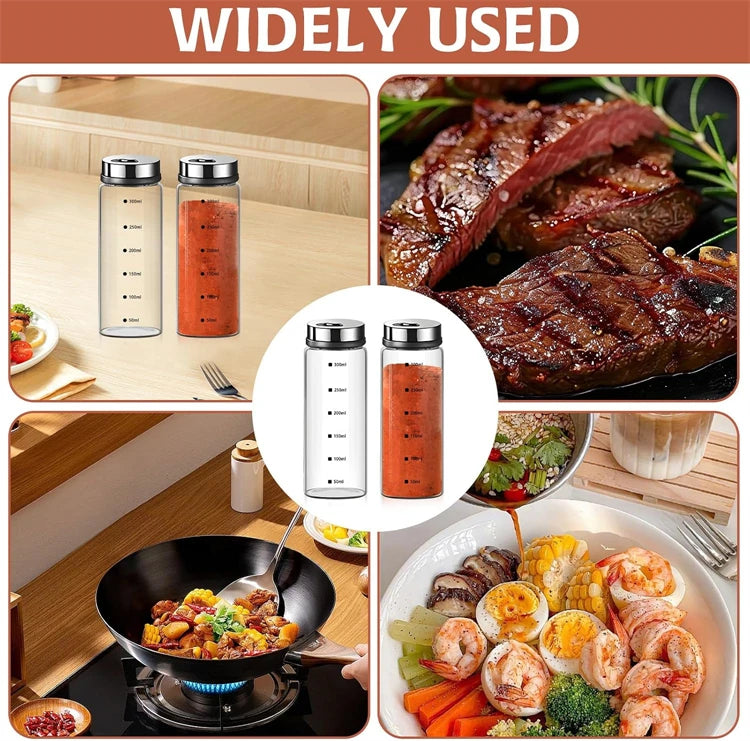 Glass Salt & Pepper Shaker Bottles with Adjustable Outlet Holes – Kitchen Spice Dispenser Jars – Ideal for Salt, Pepper, Herbs & Seasonings – Available in 150ml, 200ml, 300ml & 500ml