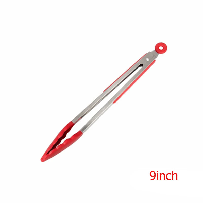 Locking Silicone Kitchen Tongs with Stainless Steel Handles – Non-Stick BBQ & Cooking Tongs – Best for Grilling, Frying & Serving – Available in Black & Red, 9 or 12 Inch