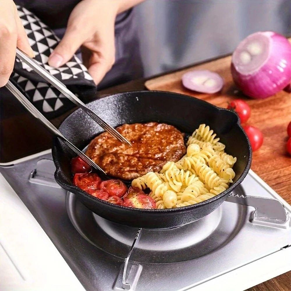 Pre-Seasoned Cast Iron Cookware Set 6 Piece – 20cm Frying Pan & 16cm, 14cm, 10cm Mini Pans with Brush & Glove – Ideal for Hob, BBQ & Camping