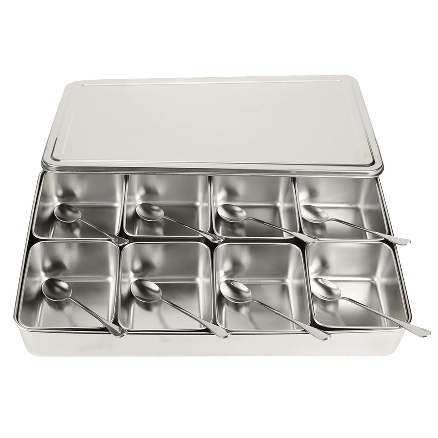 Aluminium Seasoning Box with 8 Compartments – Multi-Use Spice & Herb Organizer with Lid – Ideal for Storing Spices, Herbs & Condiments – Durable & Stylish for Modern Kitchens