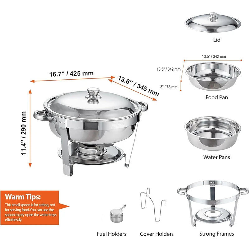 Stainless Steel Round Chafing Dish Buffet Set with Lid – 5QT Food Warmer & Buffet Server – Ideal for Parties, Weddings & Catering