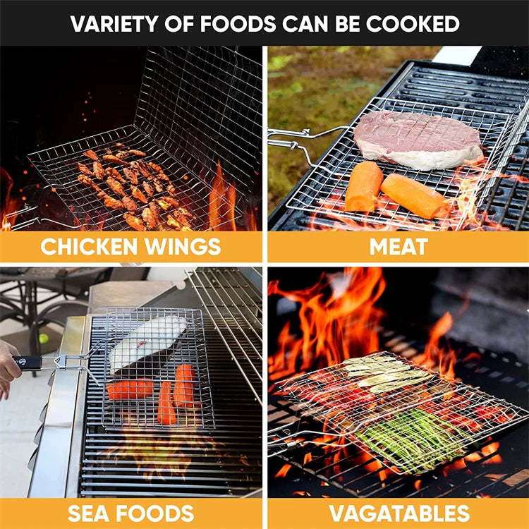 Foldable Stainless Steel BBQ Grill Basket