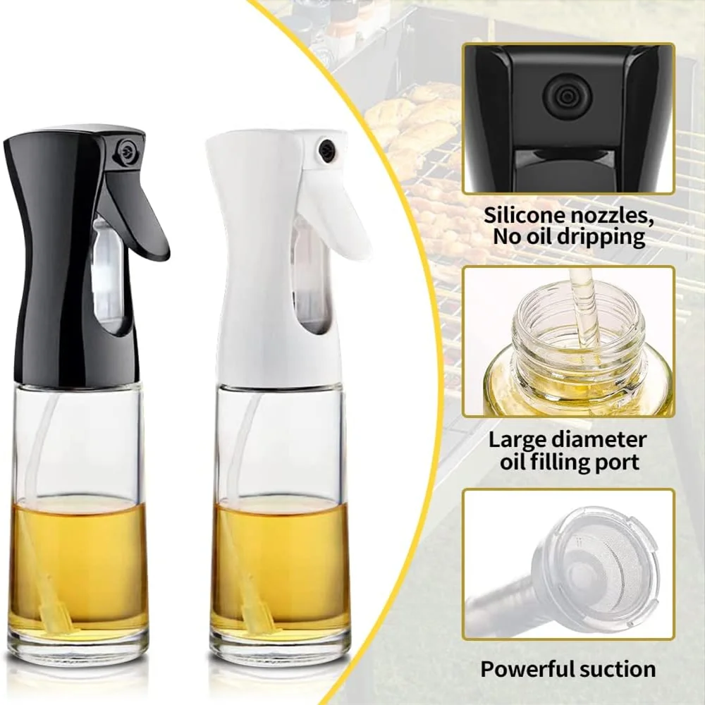 Oil Spray Bottle for Cooking – Reusable Olive Oil Mister & Vinegar Sprayer – Best for Air Fryers, Salads & BBQ – Available in 200ml, 300ml & 500ml, Black or White