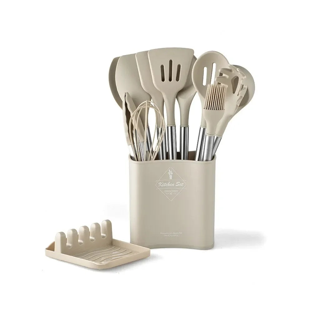 Silicone Kitchen Utensil Set — 13 Piece Khaki