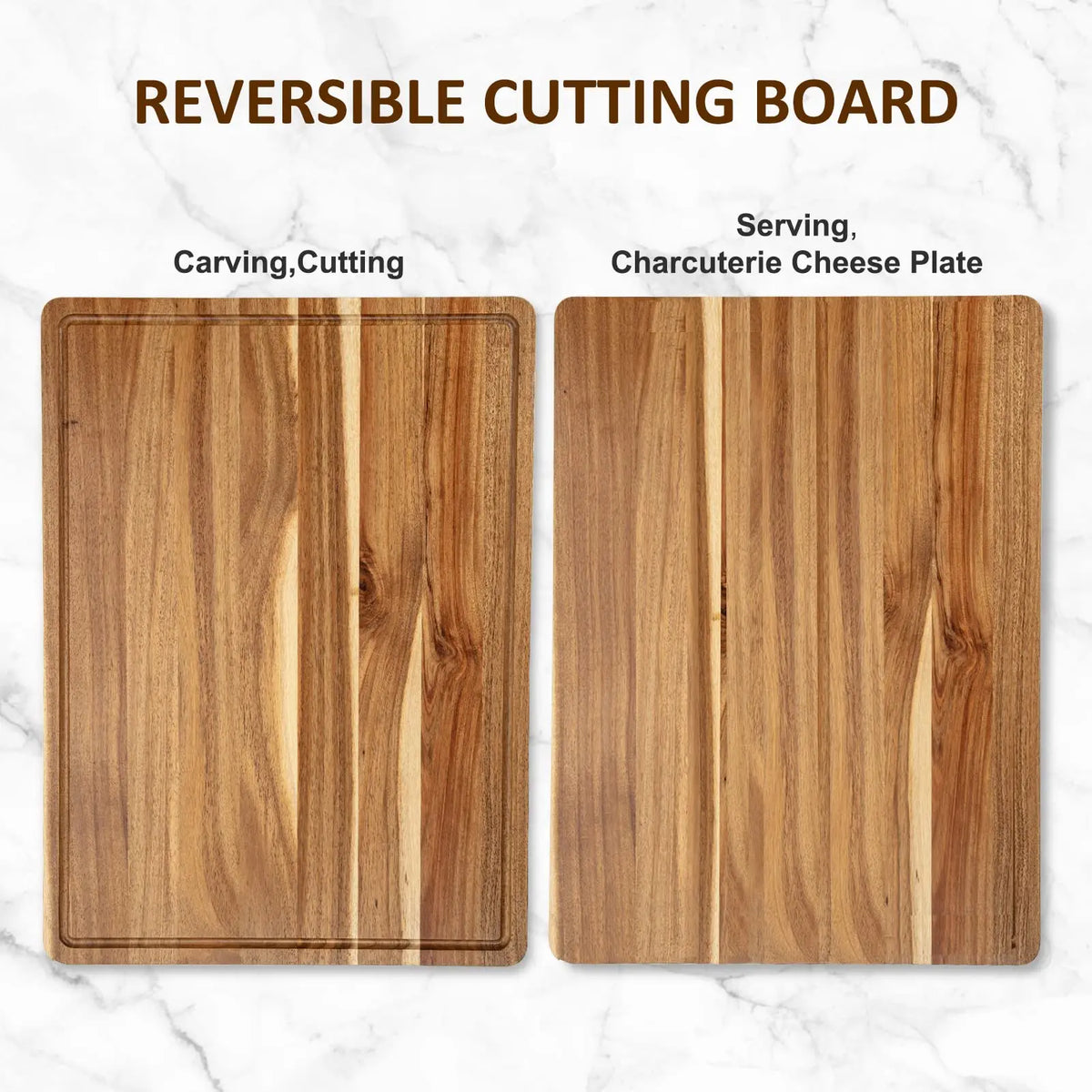 Extra Large Acacia Wood Chopping Board Set – Thick Butcher Blocks with Deep Juice Grooves – Great for Carving, Meal Prep & Serving – Available in 2 & 3 Piece Sets (61 x 45.7cm)