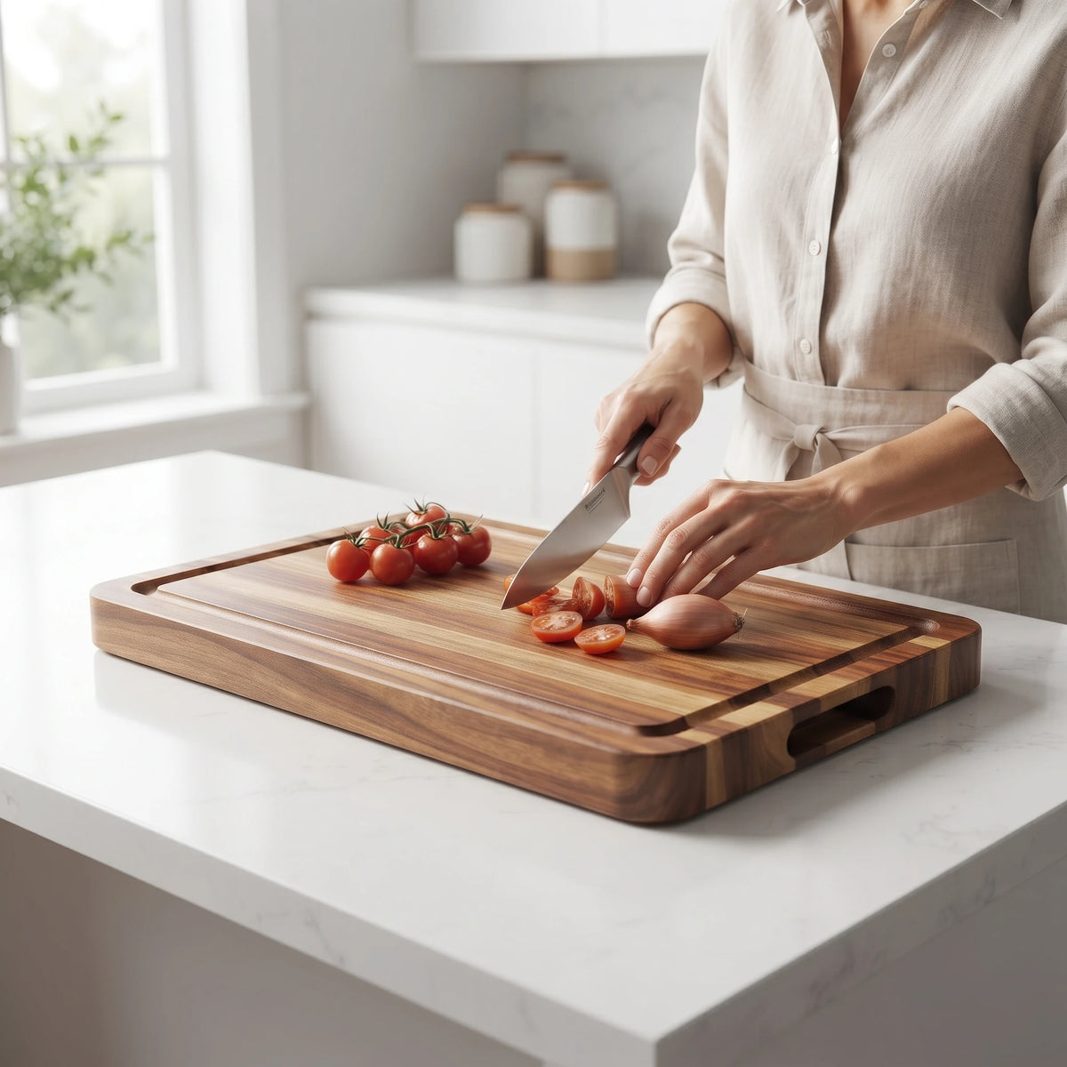 Extra Thick Acacia Wood Chopping Block – Large Heavy Duty Butcher Board with Juice Groove – Ideal for Roast Turkey, Meat & Veg – Available in 50.8 x 38cm & 61 x 45.7cm