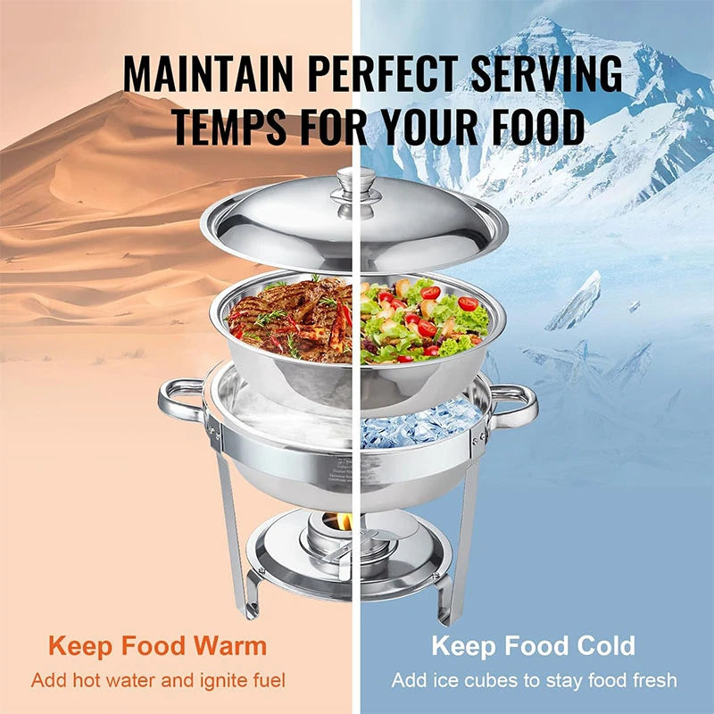 Stainless Steel Round Chafing Dish Buffet Set with Lid – 5QT Food Warmer & Buffet Server – Ideal for Parties, Weddings & Catering