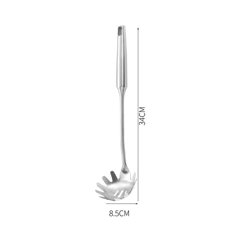 13-Piece Stainless Steel Kitchen Utensils Set – Long 304 Stainless Steel Cooking Utensil Set, Includes Ladle, Whisk, Tongs, Spatula, Skimmer, Turner, Pasta Server & More, Heat-Resistant & Dishwasher Safe
