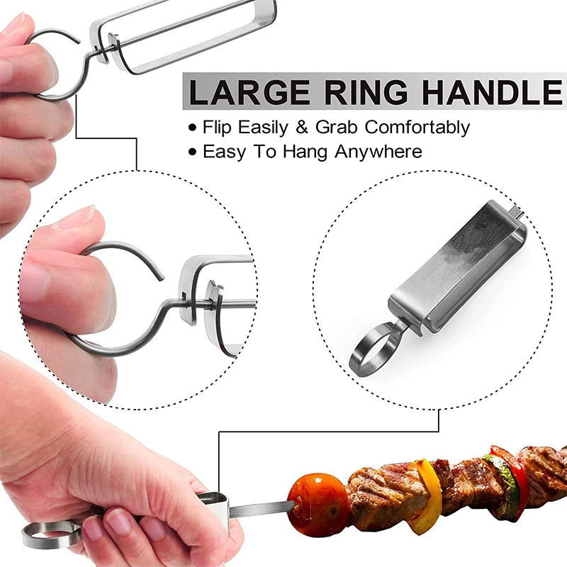 8 Pack Heavy-Duty Stainless Steel Kebab Skewers with Push Bar – Reusable BBQ Grill Skewer Sticks – Ideal for Kebabs, Halloumi & Vegetable Skewers – Available in 35cm, 41cm & 45.6cm