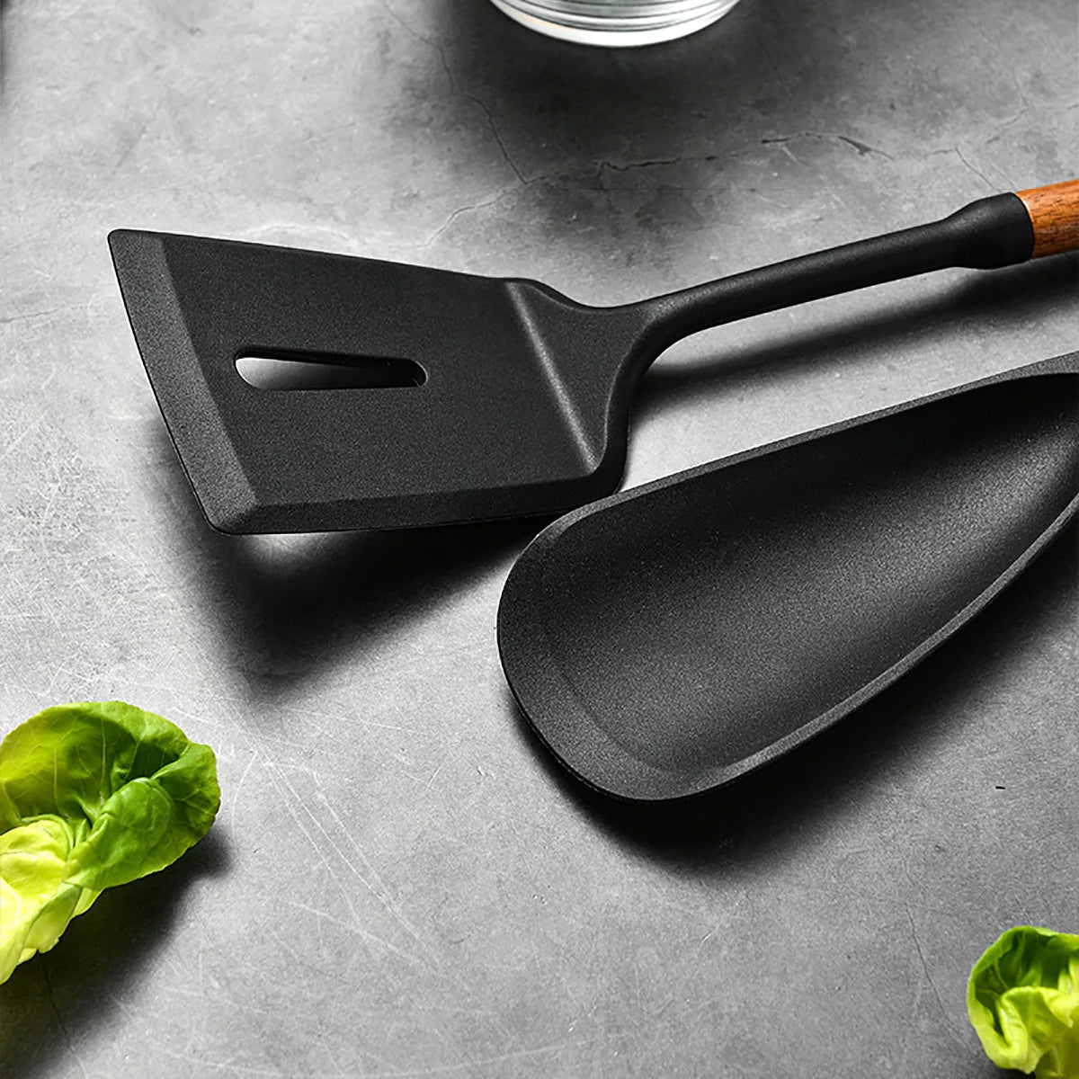 Silicone Kitchen Utensil Set with Wooden Handles