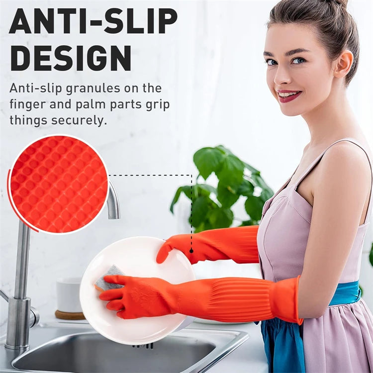 Extra Long Rubber Kitchen Cleaning Gloves – Reusable Non-Slip Natural Latex Washing Up Gloves – Perfect for Dishes, Cleaning & Household Chores