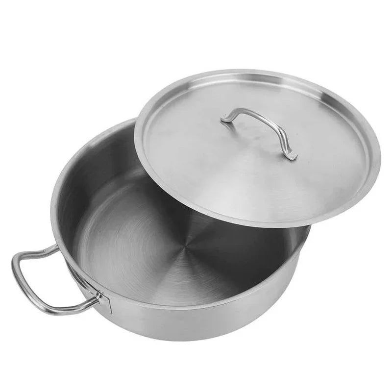 Stainless Steel Sauté & Braiser Pan with Lid & Dual Handles – Multipurpose Flat-Bottom Pot for Searing, Simmering, Stews, Soup, Curries, Braising & One-Pan Meals – Compatible with Gas, Electric & Induction Stoves – Composite Base – Size: 25.5 x 8.5cm