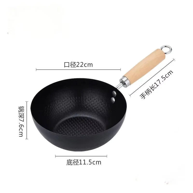 Flat Bottom Iron Wok – Uncoated Stir-Fry Wok for Induction & Gas Hobs, with or without Lid – Perfect for Stir-Fries & Fried Rice – Available in 20cm, 22cm & 28cm