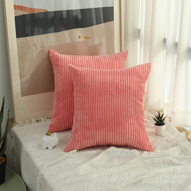 2 Piece Corduroy Striped Throw Pillow Cases 45x45cm – Soft Plush Decorative Cushion Covers – Great for Sofas, Beds & Living Rooms