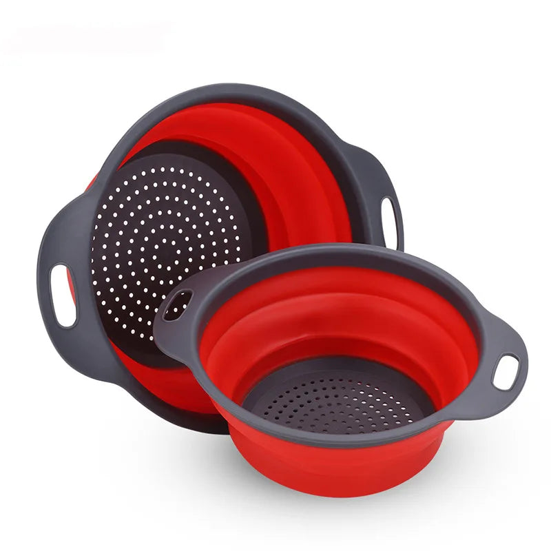 Round Folding Colander Basket – Collapsible Fruit & Vegetable Cleaning & Drainage Basket – Perfect for Rinsing Produce & Draining Pasta – Available in Green, Orange & Red Colours
