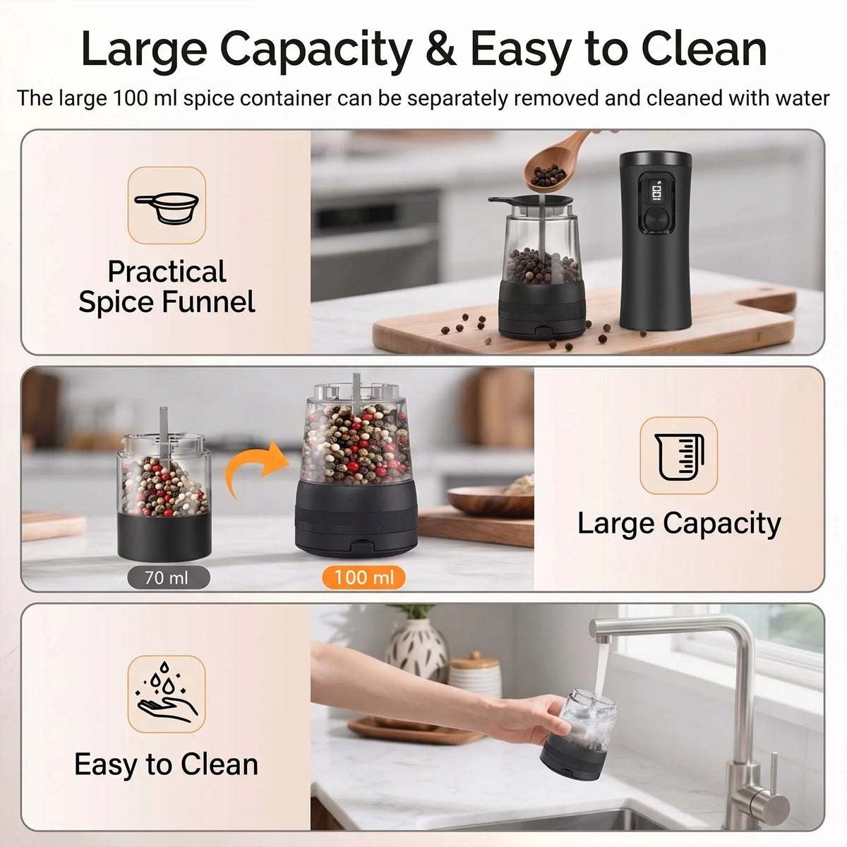 Electric Salt & Pepper Grinder Set with Charging Base – Rechargeable USB-C Mills with LED Light & Adjustable Coarseness – Ideal for Kitchen, BBQ & Table