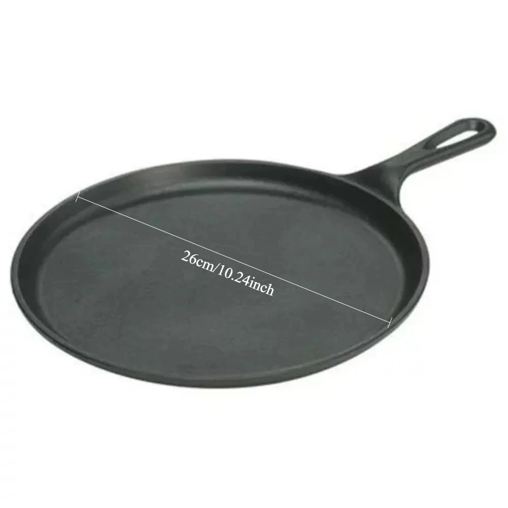 Pre-Seasoned Cast Iron Round Griddle Pan – Flat Pancake Plate for Stove, Oven, Grill & Campfire – Best for Pancakes, Flatbreads & Camp Breakfasts