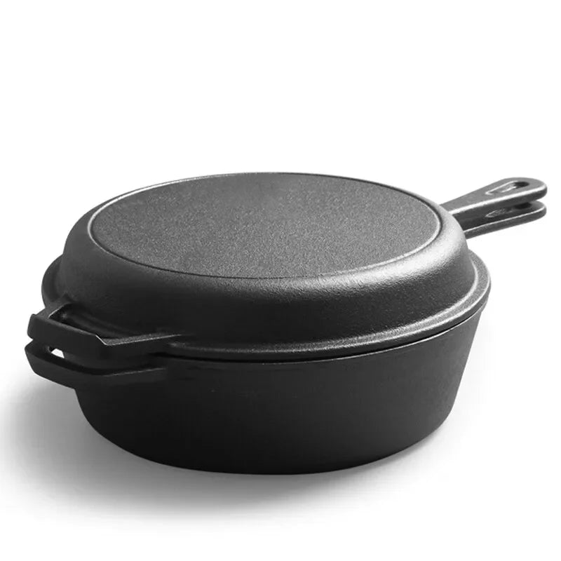Cast Iron Dutch Oven with Skillet Lid – Pre-Seasoned 2-in-1 Casserole Pot & Frying Pan – Ideal for Stews, Baking & Camping (26cm)