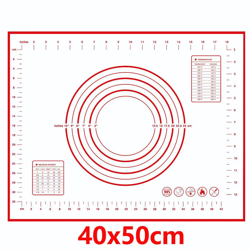 Thick Silicone Baking Mat with Measurements & Raised Edges – Reusable Non-Stick Pastry & Dough Rolling Mat – Great for Kneading, Rolling & Baking – Available in Red & Black Colours