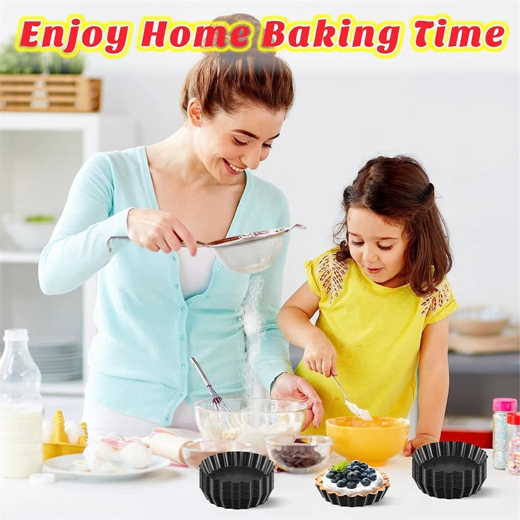 8cm Non-Stick Carbon Steel Mini Tart Pans with Removable Bottoms – Fluted Egg Tart Moulds – Great for Tarts, Quiches & Cupcakes – Available in 4 Pieces, 6 Pieces, 8 Pieces & 10 Pieces