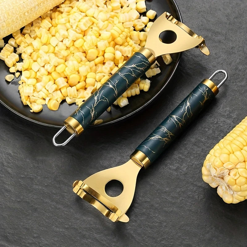 Golden & Silver Corn Stripper with Hanging Hook – 410 Stainless Steel Corn Kernel Peeler & Planer – Great for Sweetcorn, Salads & Salsas – Available in 1 & 2 Packs