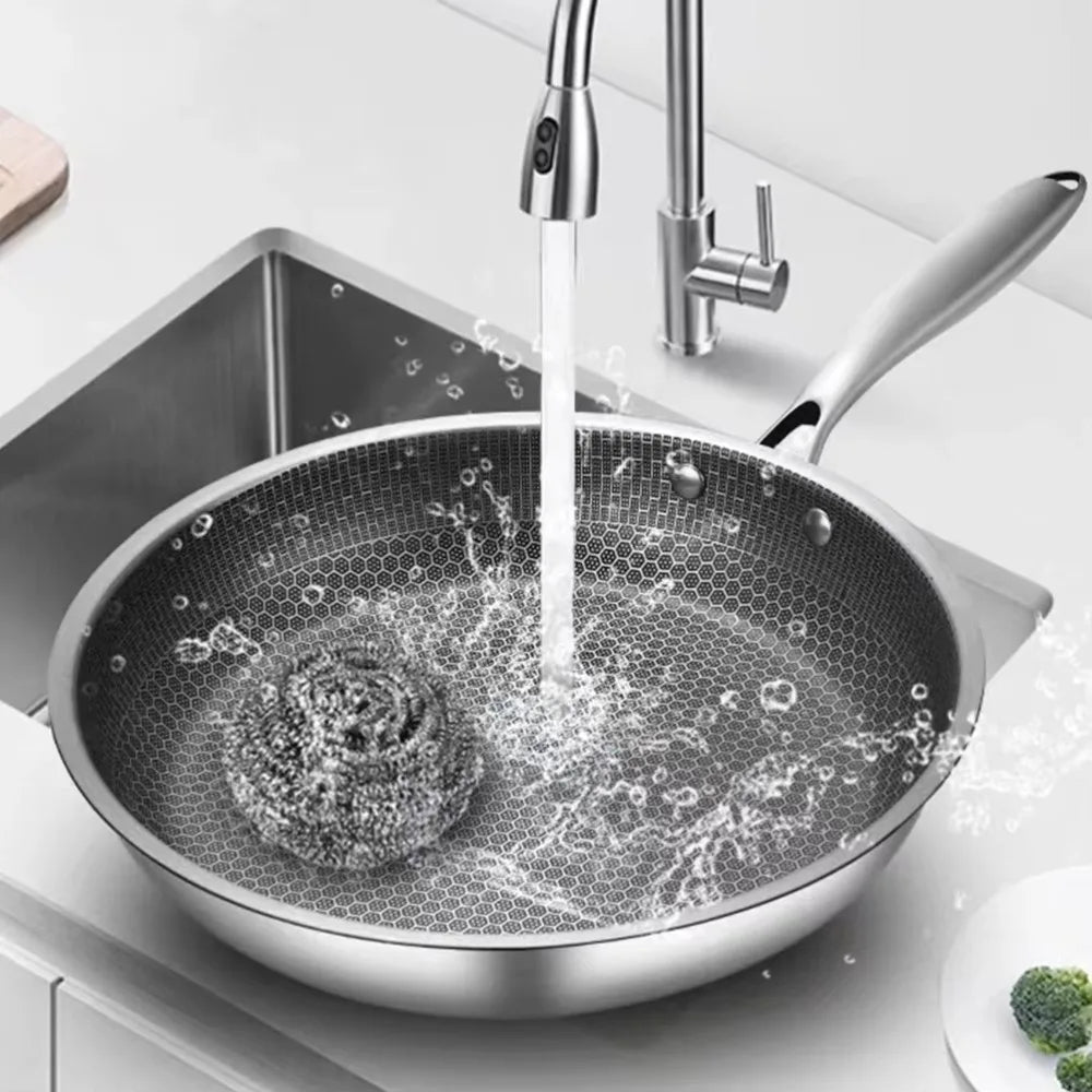 Honeycomb Stainless Steel Frying Pan – Uncoated Thickened Non-Stick Steak Pan for Gas & Induction – Great for Searing, Sautéing & Pancakes – Available in 26cm, 28cm & 30cm