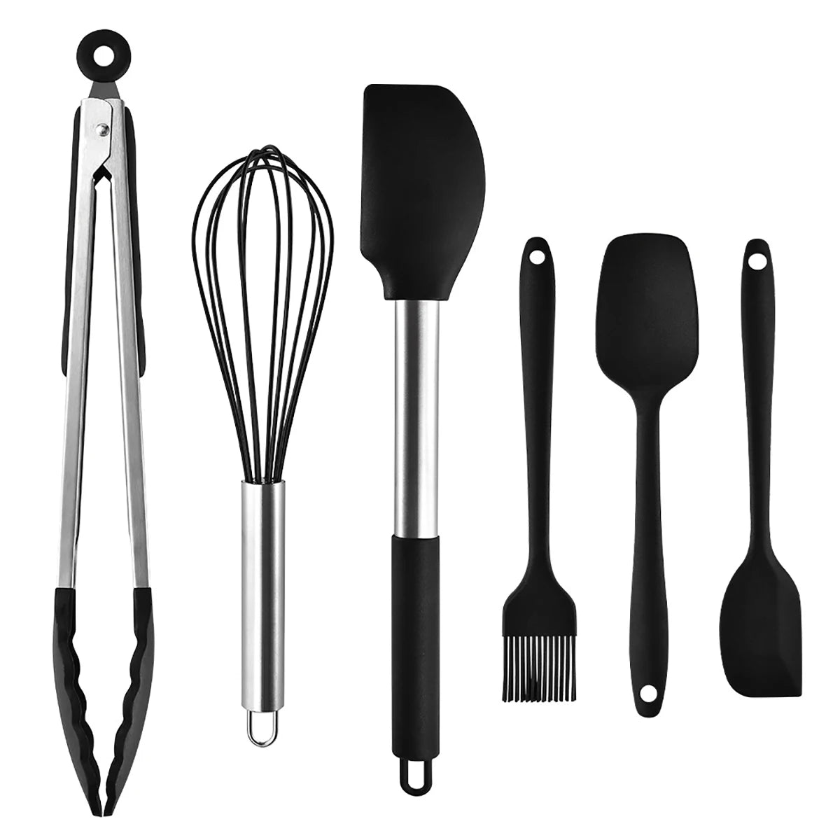 Silicone Kitchen Utensils Set with Stainless Steel Handles – Heat-Resistant & Safe for Non-Stick Cookware – Ideal for Daily Cooking – Available in Multiple Colours & Various Piece Set Options