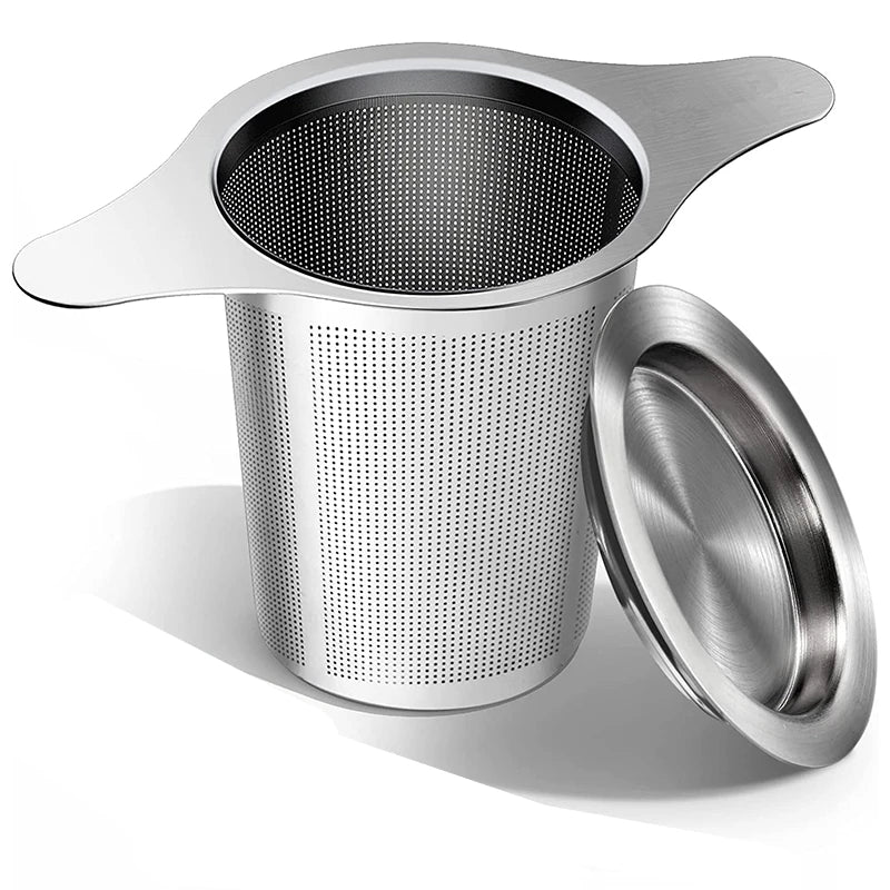 Large Stainless Steel Tea Infuser with Double Handles – Fine Mesh Loose Leaf Tea Strainer & Steeper – Great for Mugs, Cups & Teapots – Available With or Without Lid