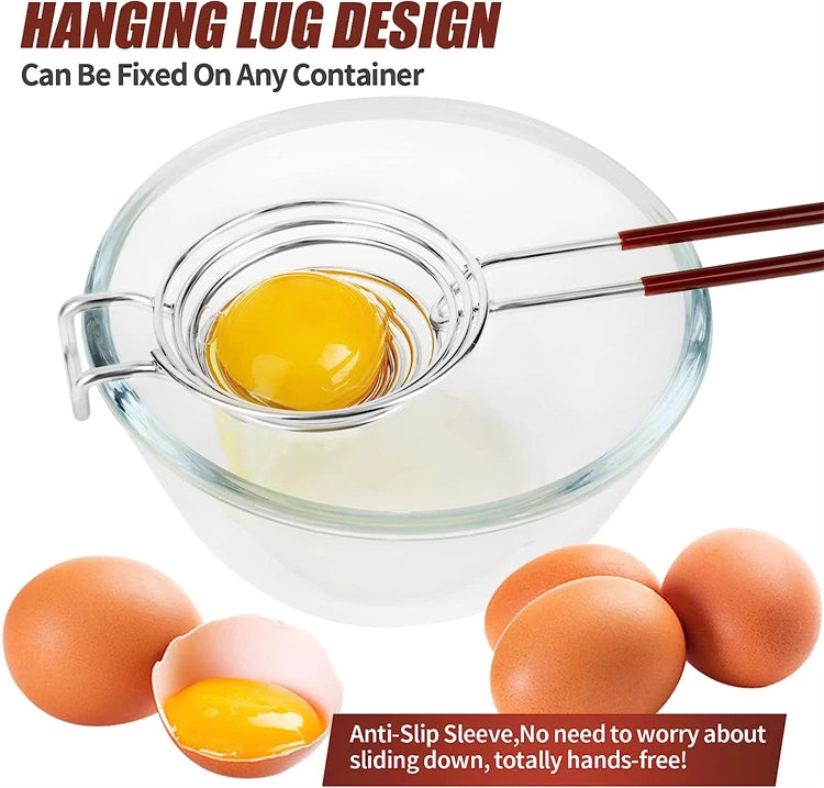 Long Handle Stainless Steel Egg Separator – Egg White & Yolk Divider Filter – Ideal for Baking, Meringues & Omelettes – Available in Brown & Red Colours