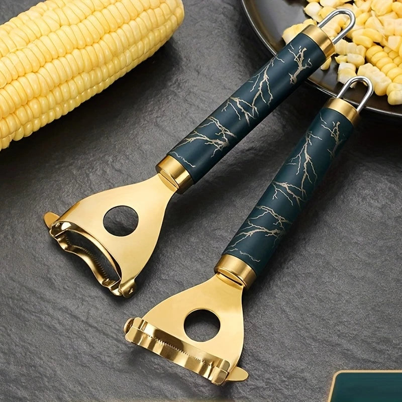 Golden & Silver Corn Stripper with Hanging Hook – 410 Stainless Steel Corn Kernel Peeler & Planer – Great for Sweetcorn, Salads & Salsas – Available in 1 & 2 Packs