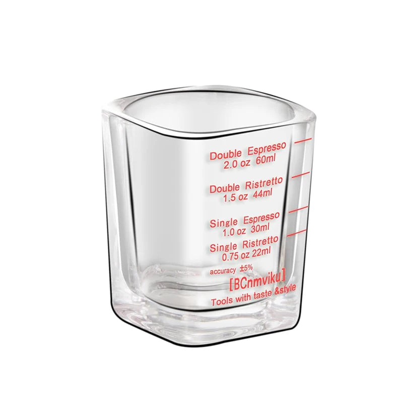 60ml Heavy Glass Espresso Shot Measuring Cup – Square 2oz Barista Shot Glass – Great for Espresso, Coffee & Measuring Liquids 1 Piece – Red 60ML