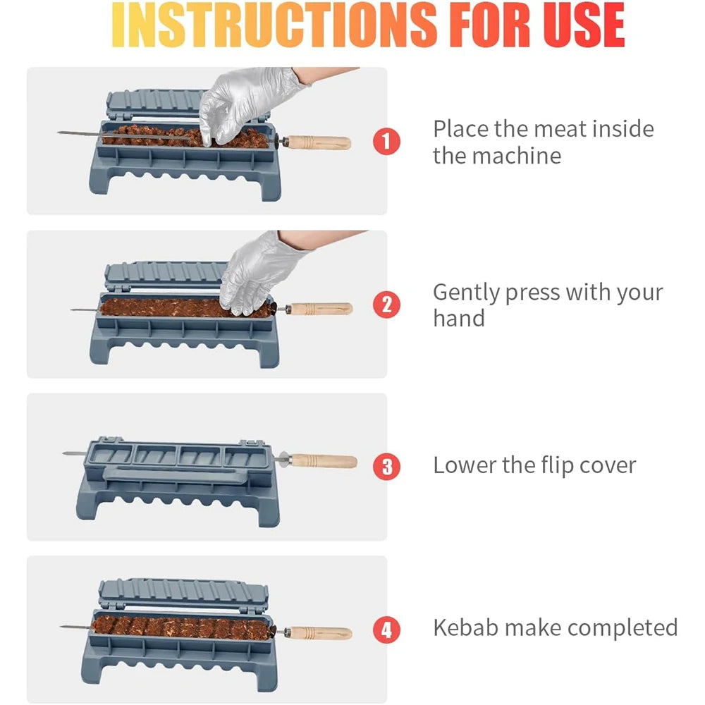 Large Kebab Maker Press with Skewers – Manual Kofta & Kabob Mould – Great for Making Even BBQ Kebabs at Home