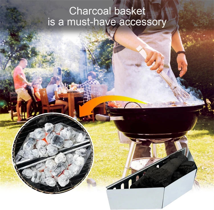 Stainless Steel Camping Charcoal Basket – Contoured Charcoal Tray & Briquette Holder – Ideal for Outdoor Grilling & Barbecues
