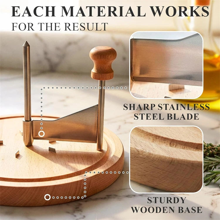 Stainless Steel Cheese Curler Wheel with Wooden Base – Rotary Cheese Shaver & Flower Slicer – Great for Cheese, Chocolate & Butter Curls
