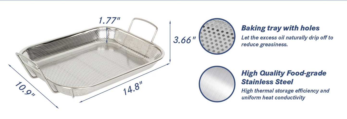 Stainless Steel Perforated BBQ Grill Pan with Micro-Perforated Mesh – Outdoor Roasting & Baking Tray for Steak, Meat, Vegetables & Seafood, Rust-Resistant BBQ Roasting Tray with Even Heat Distribution