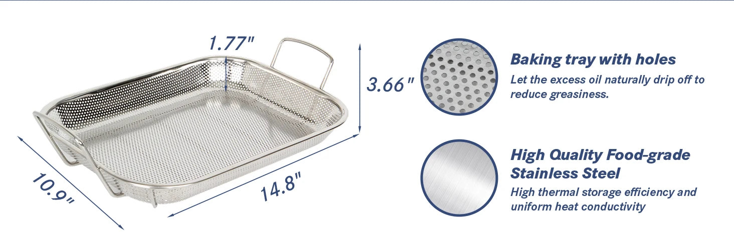 Stainless Steel Perforated BBQ Grill Pan with Micro-Perforated Mesh – Outdoor Roasting & Baking Tray for Steak, Meat, Vegetables & Seafood, Rust-Resistant BBQ Roasting Tray with Even Heat Distribution