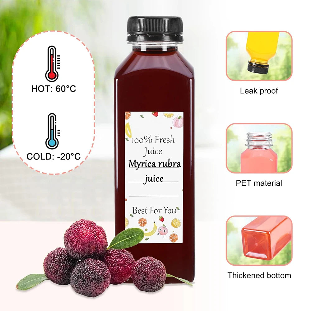 500ml Reusable PET Juice Bottles with Caps – BPA-Free Clear Drinks Containers – Perfect for Juicing, Smoothies, Milk & Cold Drinks – Available in Green, Blue & Black Colours