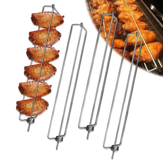 Stainless Steel Chicken Wing Rack – BBQ Wing Rails & Grilling Fork – Best for Grilling Chicken Wings on the Barbecue – Available in 1, 2, 3 & 4 Pieces
