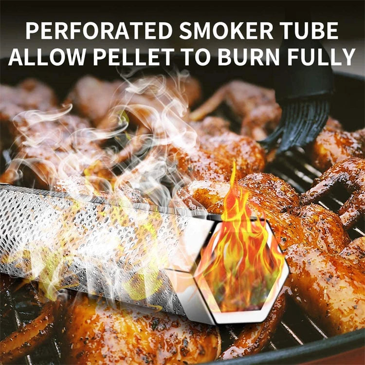 12 Inch Hexagon Stainless Steel Pellet Smoker Tube – BBQ Wood Pellet Smoke Generator – Ideal for Hot & Cold Smoking up to 5 Hours