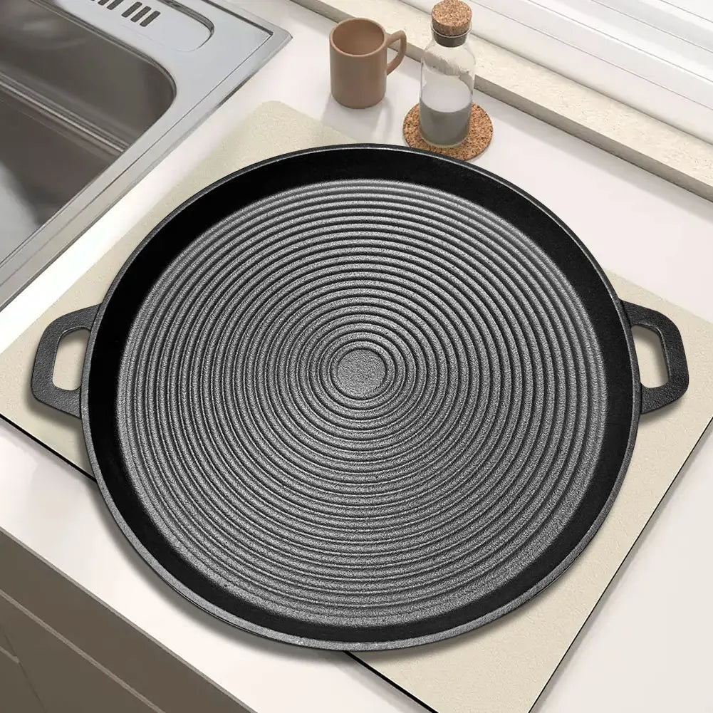 Round 34cm Iron Grill Pan Nonstick Pan With Handles Griddle For Gas Stove Home Outdoor Travel