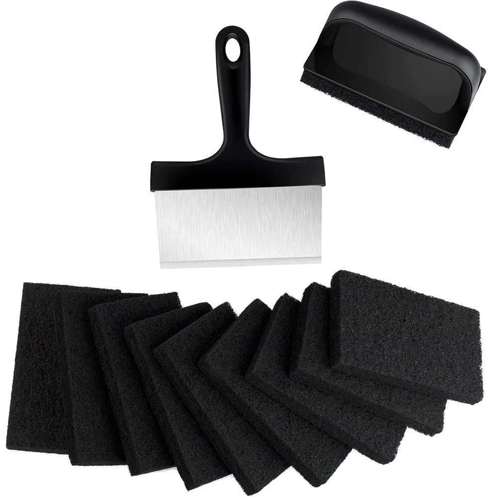 Flat Top Griddle Cleaning Kit – Stainless Steel Griddle Scraper & Scouring Pad Set – Ideal for Cleaning Griddles & BBQ Grill Plates – Available in 1 Piece – Style 1, 1 Piece – Style 2, 1 Piece – Style 3, 7 Pieces & 12 Pieces