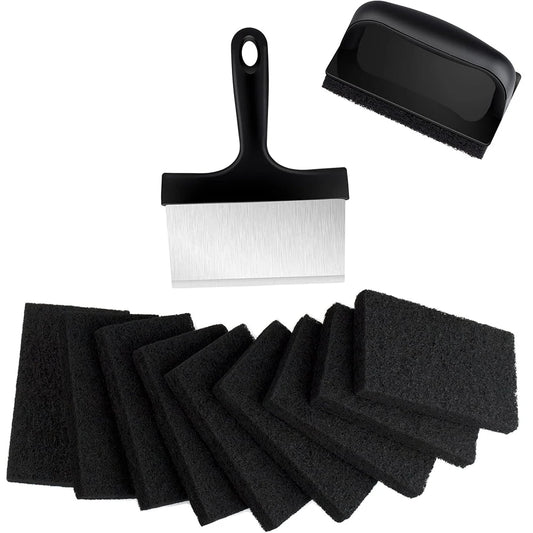 Flat Top Griddle Cleaning Kit – Stainless Steel Griddle Scraper & Scouring Pad Set – Ideal for Cleaning Griddles & BBQ Grill Plates – Available in 1 Piece – Style 1, 1 Piece – Style 2, 1 Piece – Style 3, 7 Pieces & 12 Pieces