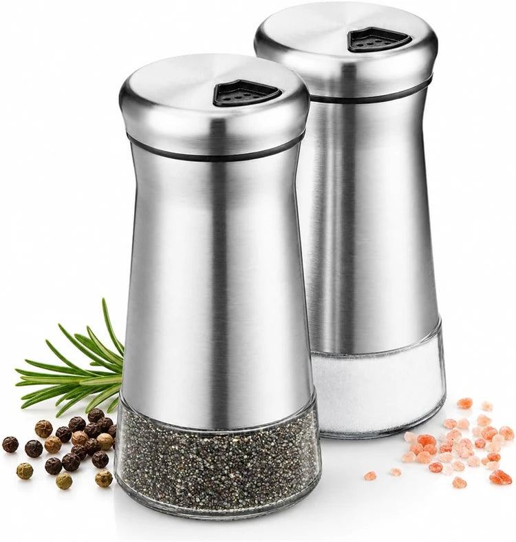 Glass Salt Shaker with Stainless Steel Lid – Spice Dispenser with Adjustable Pour Holes – Perfect for Salt, Pepper & Seasonings – Available in 1 & 2 Pieces