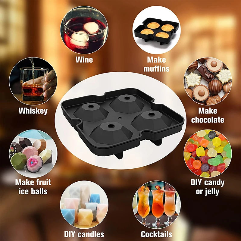 Large Silicone Ice Cube Tray with Lid – Reusable Ice Mould for Big Cubes, Spheres & Diamonds – Ideal for Cold Drinks & Iced Coffee – Available in Square Cube, Sphere & Diamond