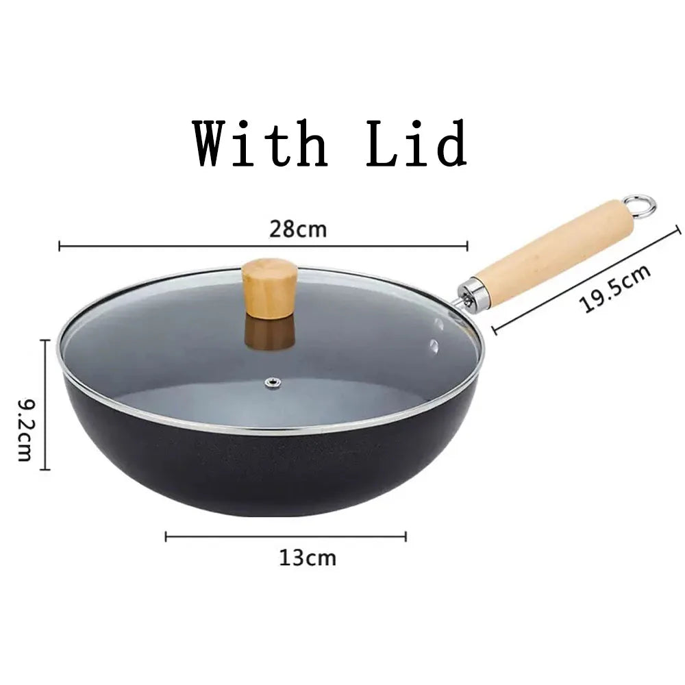 Flat Bottom Iron Wok – Uncoated Stir-Fry Wok for Induction & Gas Hobs, with or without Lid – Perfect for Stir-Fries & Fried Rice – Available in 20cm, 22cm & 28cm