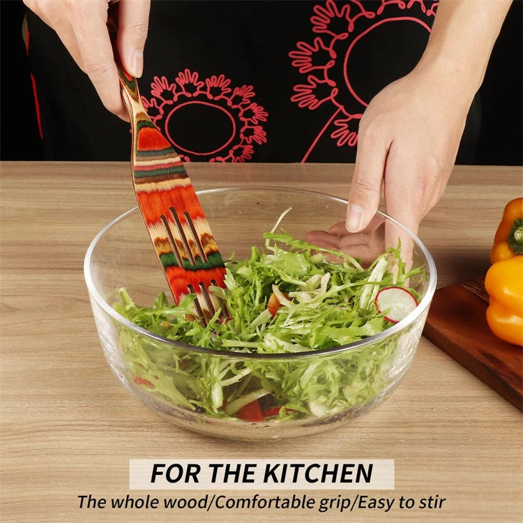 Pakkawood Wooden Cooking Spoons & Serving Utensils – Nonstick-Safe Salad Servers & Kitchen Utensil Set – Best for Cooking & Serving