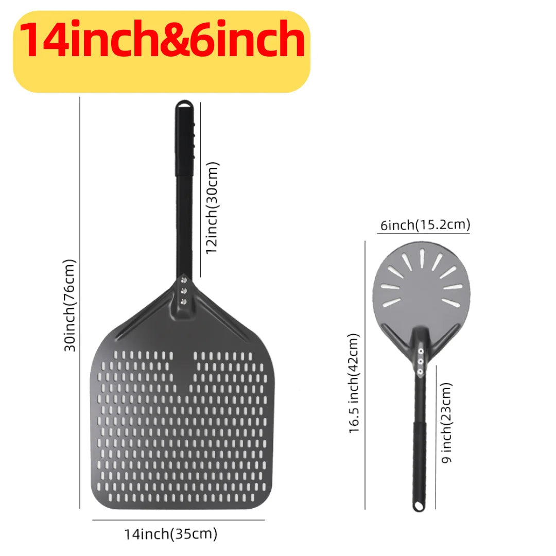 Aluminium Pizza Peel & Turning Paddle 14" & 6" Pizza Peel & Turning Paddle Set — Black v1