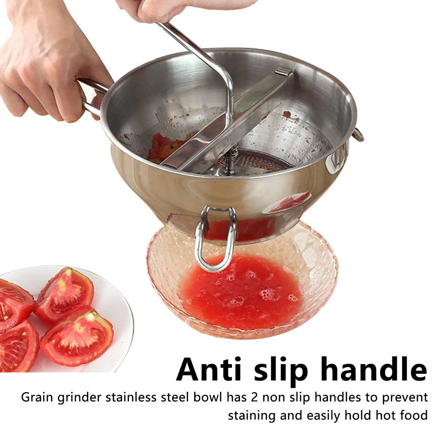 Stainless Steel Food Mill with 3 Interchangeable Discs – Manual Masher & Rotary Sieve/Strainer for Purees, Sauces, Soups, Potatoes, Vegetables, Garlic, Strawberry Jam & Baby Food – Durable & Easy to Use