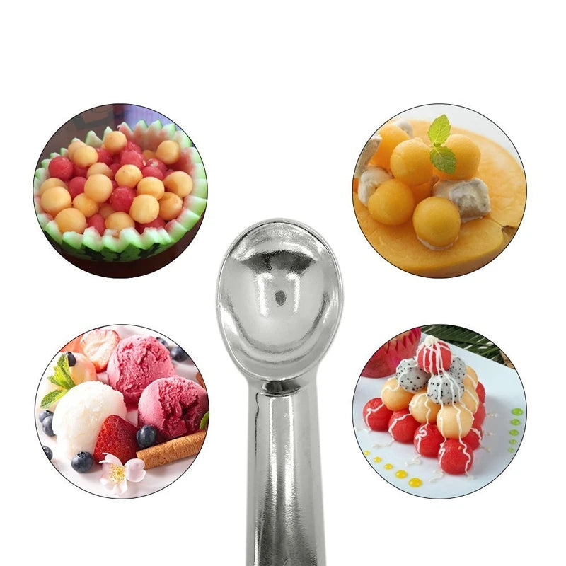 Non-Stick Anti-Freeze Stainless Steel Ice Cream Scoop – Melon Baller & Cookie Dough Scoop – Perfect for Ice Cream, Sorbet & Desserts – Available in Silver, Black & Frosted Silver Colours
